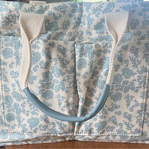 Floral Tote Bag with Blue and Cream Design